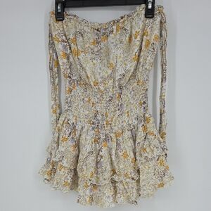 Forever 21 Floral Off-Shoulder Romper - Yellow and Cream size medium